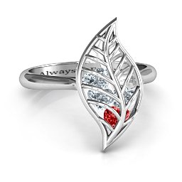 Mint to Be Cage Leaf Ring in 925 Sterling Silver with Garnet
