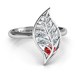 Mint to Be Cage Leaf Ring in 925 Sterling Silver with Garnet