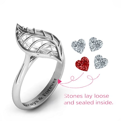 Mint to Be Cage Leaf Ring – Sterling Silver with Garnet and Cubic Zirconia