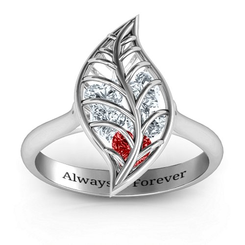 Mint to Be Cage Leaf Ring – Sterling Silver with Garnet and Cubic Zirconia
