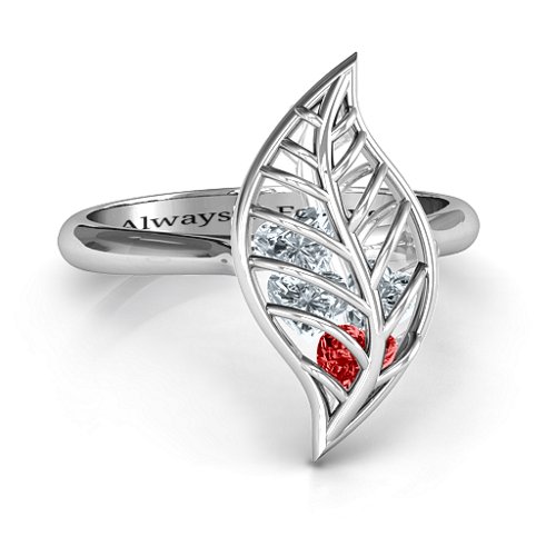 Mint to Be Cage Leaf Ring – Sterling Silver with Garnet and Cubic Zirconia