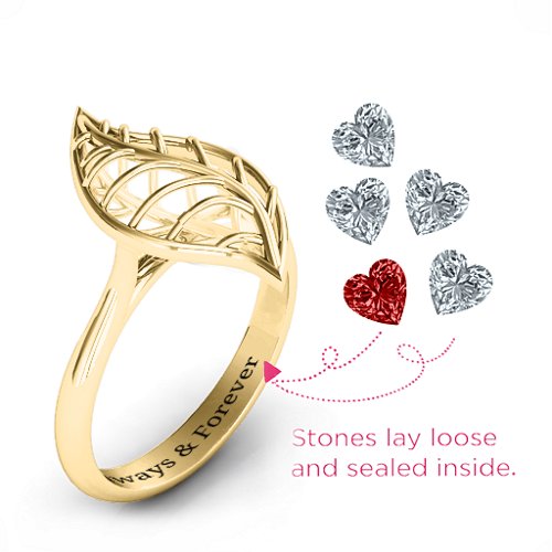 Mint to Be Cage Leaf Ring – 10K Yellow Gold with Garnet and Cubic Zirconia