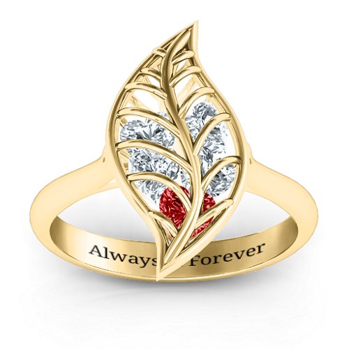 Mint to Be Cage Leaf Ring – 10K Yellow Gold with Garnet and Cubic Zirconia