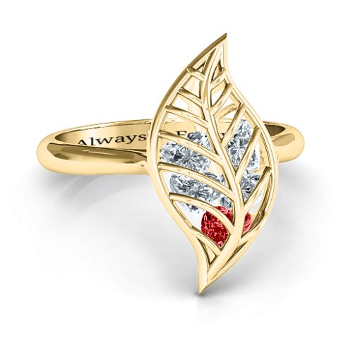 Mint to Be Cage Leaf Ring – 10K Yellow Gold with Garnet and Cubic Zirconia