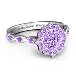 Vintage Glamour Ring With Accent Stones in 925 Sterling Silver with Amethyst Premium Zirconia and Amethyst
