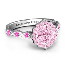 Vintage Glamour Ring With Accent Stones in 925 Sterling Silver with Fancy Pink Premium Zirconia and Pink Tourmaline