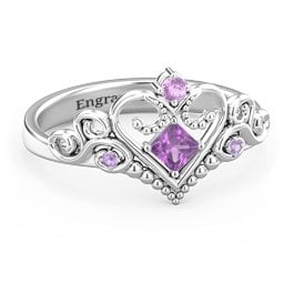 Fairytale Princess Tiara Ring in 925 Sterling Silver with Amethyst and Amethyst Premium Zirconia