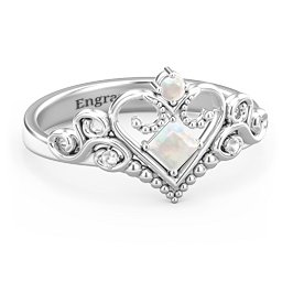 Fairytale Princess Tiara Ring in 925 Sterling Silver with Opal and White Premium Zirconia