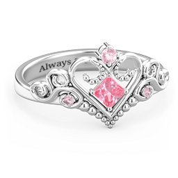 Fairytale Princess Tiara Ring in 925 Sterling Silver with Pink Tourmaline and Fancy Pink Premium Zirconia