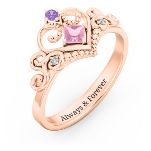 Fairytale Princess Tiara Ring – 10K Rose Gold with Pink Tourmaline, Amethyst, and White Premium Zirconia