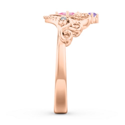 Fairytale Princess Tiara Ring – 10K Rose Gold with Pink Tourmaline, Amethyst, and White Premium Zirconia