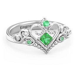 Fairytale Princess Tiara Ring in 925 Sterling Silver with Emerald and Green Premium Zirconia