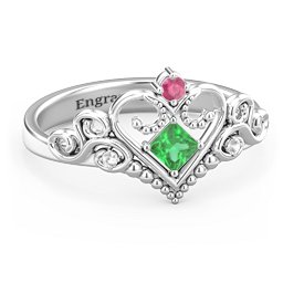 Fairytale Princess Tiara Ring in 925 Sterling Silver with Emerald, Ruby, and White Premium Zirconia