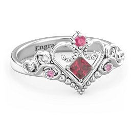 Fairytale Princess Tiara Ring in 925 Sterling Silver with Ruby and Red Premium Zirconia