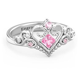 Fairytale Princess Tiara Ring in 925 Sterling Silver with Pink Tourmaline and Fancy Pink Premium Zirconia