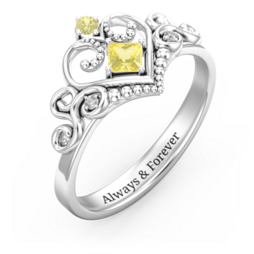 Fairytale Princess Tiara Ring – Sterling Silver with Citrine and White Premium Zirconia