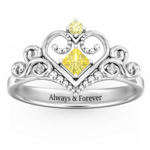 Fairytale Princess Tiara Ring – Sterling Silver with Citrine and White Premium Zirconia