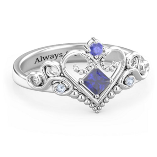 Fairytale Princess Tiara Ring – Sterling Silver with Blue Sapphire and Fancy Blue Premium Zirconia