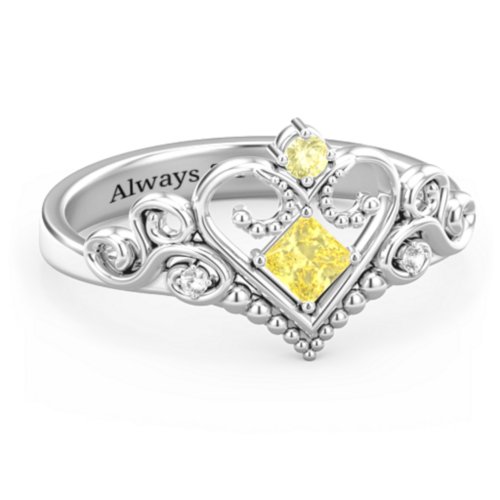 Fairytale Princess Tiara Ring – Sterling Silver with Citrine and White Premium Zirconia