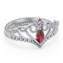 Heart Tiara Ring with Marquise Gemstone in 925 Sterling Silver