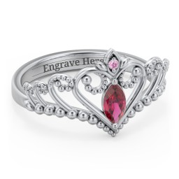 Heart Tiara Ring with Marquise Gemstone in 925 Sterling Silver
