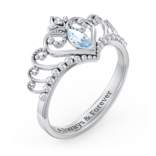 Heart Tiara Ring with Marquise Gemstone – Sterling Silver with Aquamarine and Fancy Blue Premium Zirconia