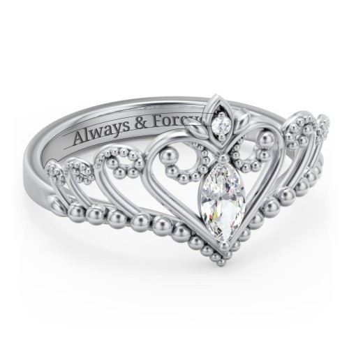 Heart Tiara Ring with Marquise Gemstone – Sterling Silver with Cubic Zirconia and White Premium Zirconia