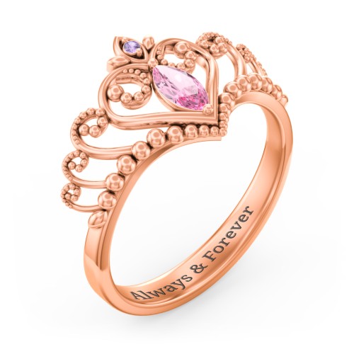 Heart Tiara Ring with Marquise Gemstone – 10K Rose Gold with Pink Tourmaline and Amethyst Premium Zirconia