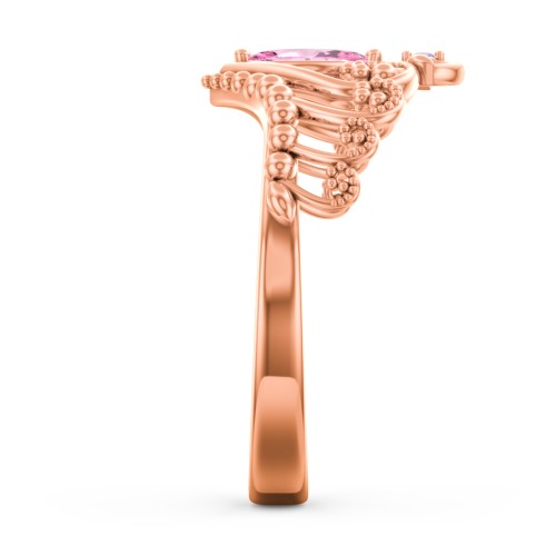 Heart Tiara Ring with Marquise Gemstone – 10K Rose Gold with Pink Tourmaline and Amethyst Premium Zirconia