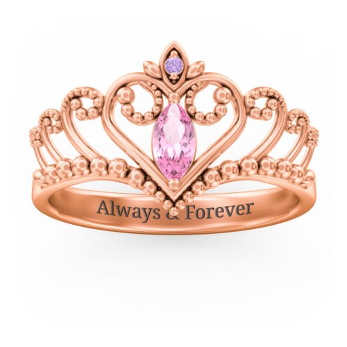 Heart Tiara Ring with Marquise Gemstone – 10K Rose Gold with Pink Tourmaline and Amethyst Premium Zirconia