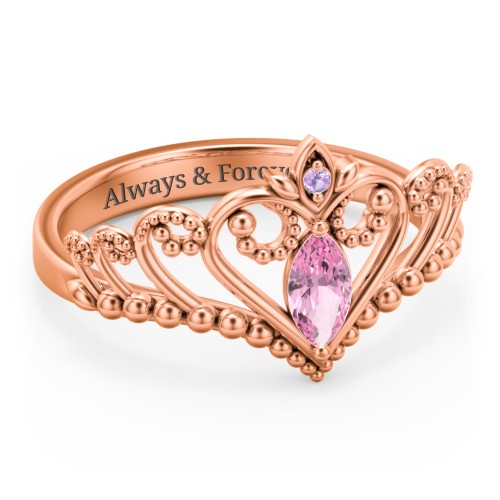 Heart Tiara Ring with Marquise Gemstone – 10K Rose Gold with Pink Tourmaline and Amethyst Premium Zirconia