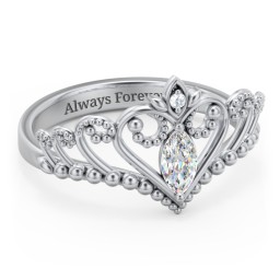 Heart Tiara Ring with Marquise Gemstone in 925 Sterling Silver with Diamond and Cubic Zirconia