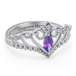 Heart Tiara Ring with Marquise Gemstone in 925 Sterling Silver with Amethyst, Amethyst Premium Zirconia, and Cubic Zirconia