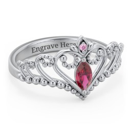 Heart Tiara Ring with Marquise Gemstone in 925 Sterling Silver with Ruby, Red Premium Zirconia, and Cubic Zirconia