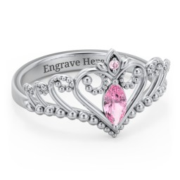 Heart Tiara Ring with Marquise Gemstone in 925 Sterling Silver with Pink Tourmaline, Fancy Pink Premium Zirconia, and Cubic Zirconia
