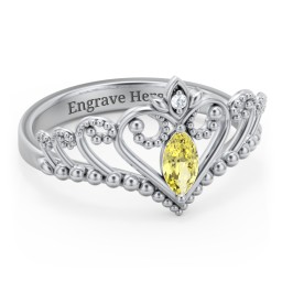 Heart Tiara Ring with Marquise Gemstone in 925 Sterling Silver with Citrine, White Premium Zirconia, and Cubic Zirconia