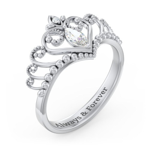 Heart Tiara Ring with Marquise Gemstone – Sterling Silver with Cubic Zirconia and White Premium Zirconia