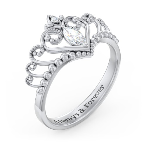 Heart Tiara Ring with Marquise Gemstone – Sterling Silver with Diamond
