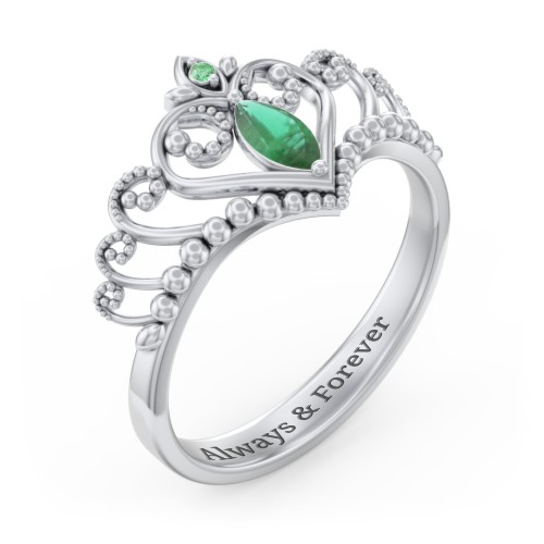 Heart Tiara Ring with Marquise Gemstone – Sterling Silver with Emerald and Green Premium Zirconia