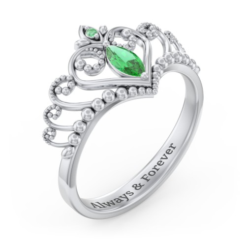 Heart Tiara Ring with Marquise Gemstone – Sterling Silver with Emerald and Green Premium Zirconia