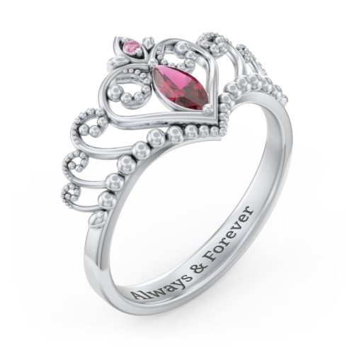 Heart Tiara Ring with Marquise Gemstone – Sterling Silver with Ruby and Red Premium Zirconia
