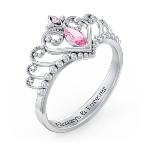 Heart Tiara Ring with Marquise Gemstone – Sterling Silver with Pink Tourmaline and Fancy Pink Premium Zirconia
