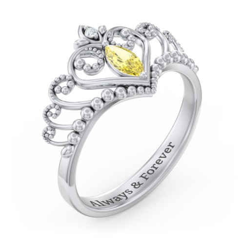Heart Tiara Ring with Marquise Gemstone – Sterling Silver with Citrine and White Premium Zirconia