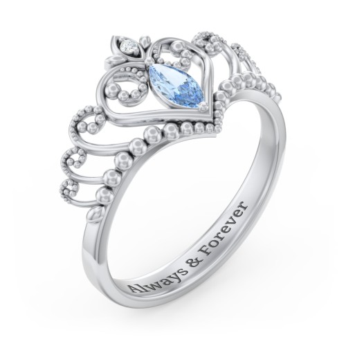 Heart Tiara Ring with Marquise Gemstone – Sterling Silver with Blue Topaz and White Premium Zirconia