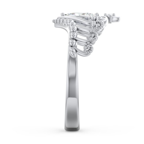 Heart Tiara Ring with Marquise Gemstone – Sterling Silver with Cubic Zirconia and White Premium Zirconia