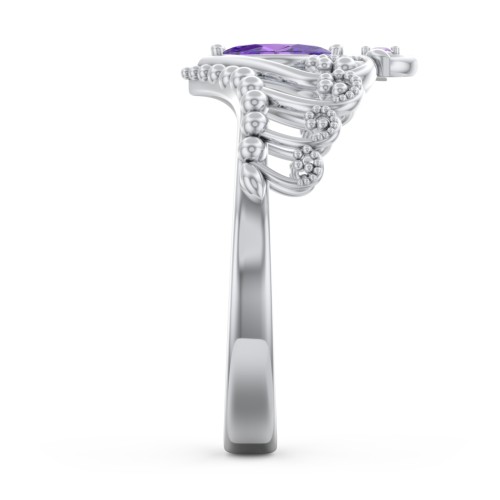 Heart Tiara Ring with Marquise Gemstone – Sterling Silver with Amethyst and Amethyst Premium Zirconia