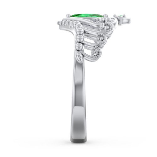 Heart Tiara Ring with Marquise Gemstone – Sterling Silver with Emerald and Green Premium Zirconia