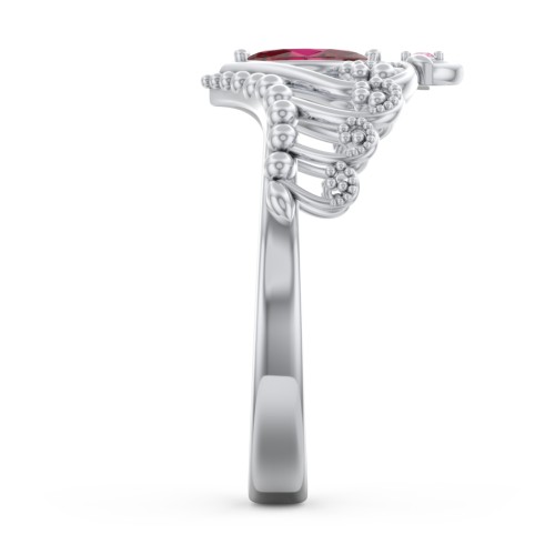 Heart Tiara Ring with Marquise Gemstone – Sterling Silver with Ruby and Red Premium Zirconia