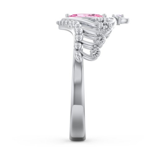 Heart Tiara Ring with Marquise Gemstone – Sterling Silver with Pink Tourmaline and Amethyst Premium Zirconia