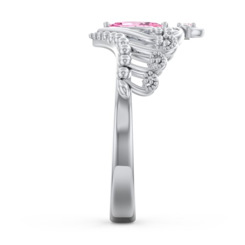 Heart Tiara Ring with Marquise Gemstone – Sterling Silver with Pink Tourmaline and Fancy Pink Premium Zirconia
